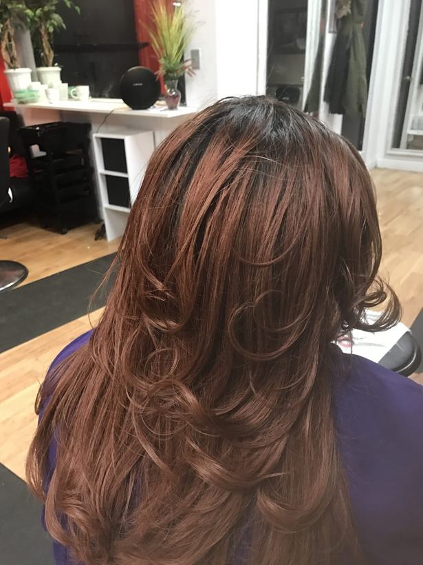 Layered auburn blowout