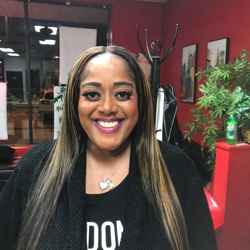 Long straight install with blonde highlights